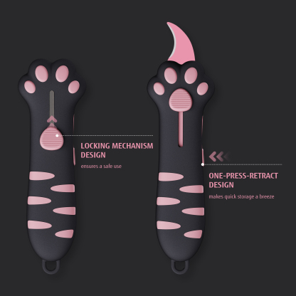 Meowkit Cute Cat Claw Box Cutter – Black & Pink