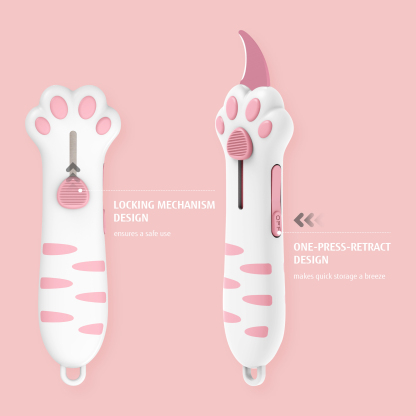 Meowkit Cute Cat Claw Box Cutter – White Pink