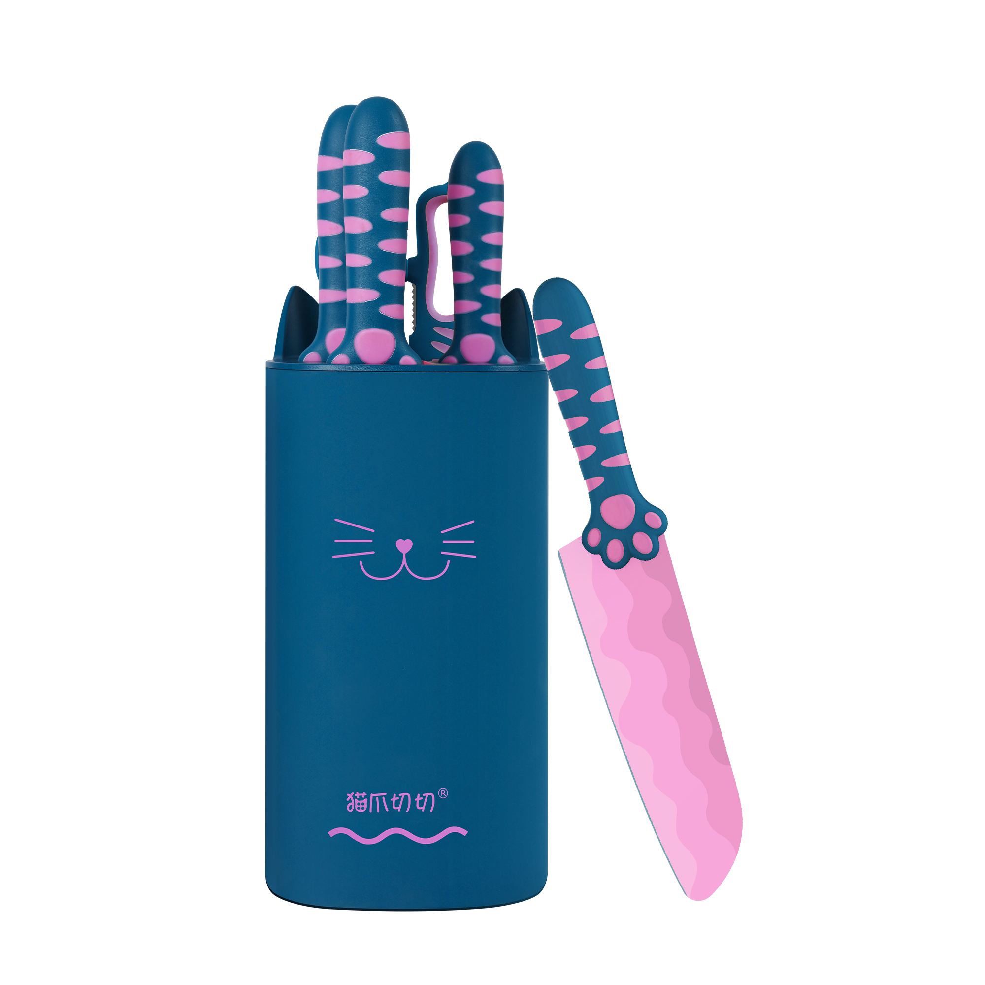 Meowkit 5-Piece Kitchen Knife Set – Heart Sea Limited Edition, Stainless Steel Blades in Romantic Color
