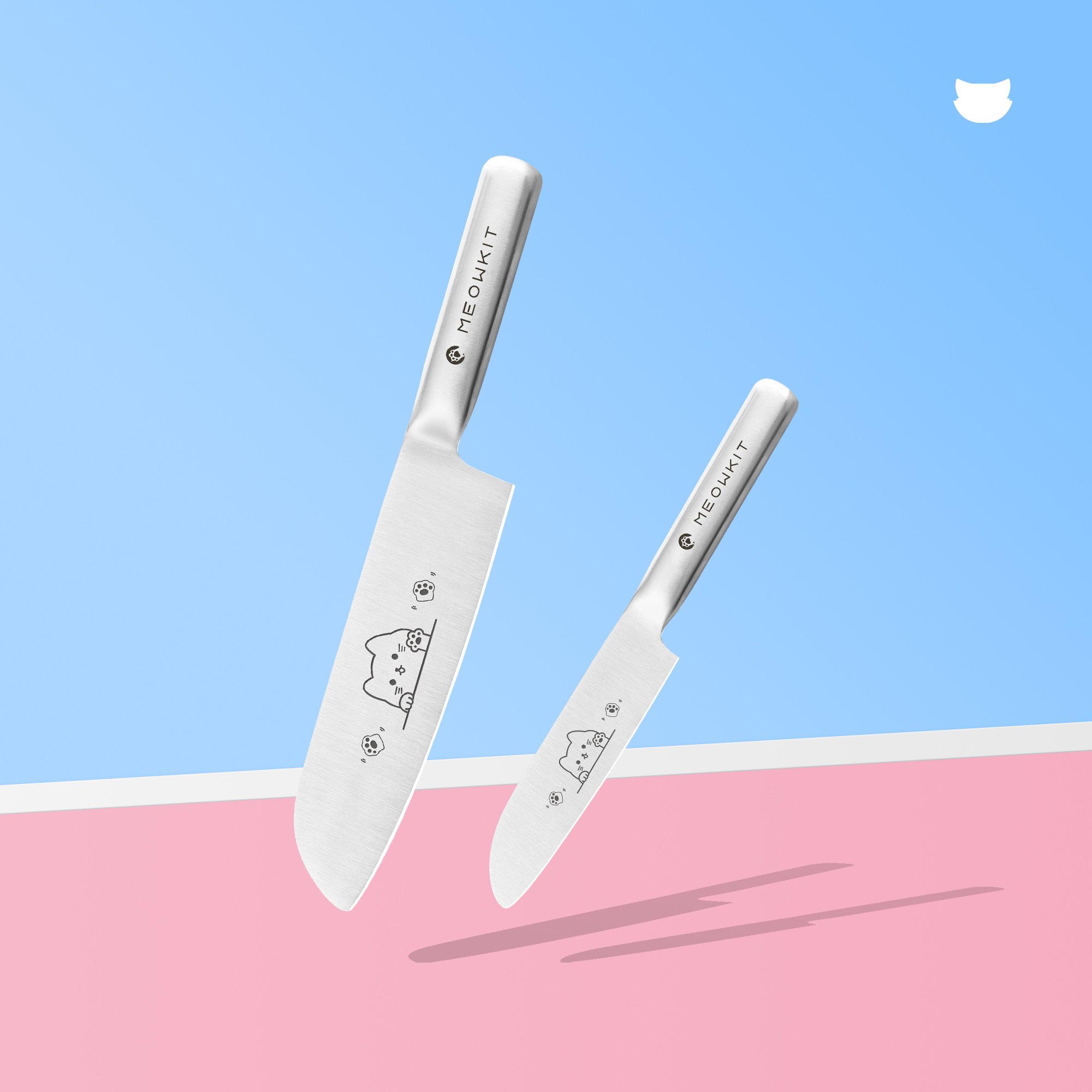 MEOWKIT 2-Piece Knife Set – Multi-Purpose Kitchen Tools with Cute Cat Engraving