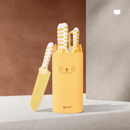 MEOWKIT 5-Piece Knife Set With Detachable Block – Nonstick Coated Blades (Jasmine Yellow)