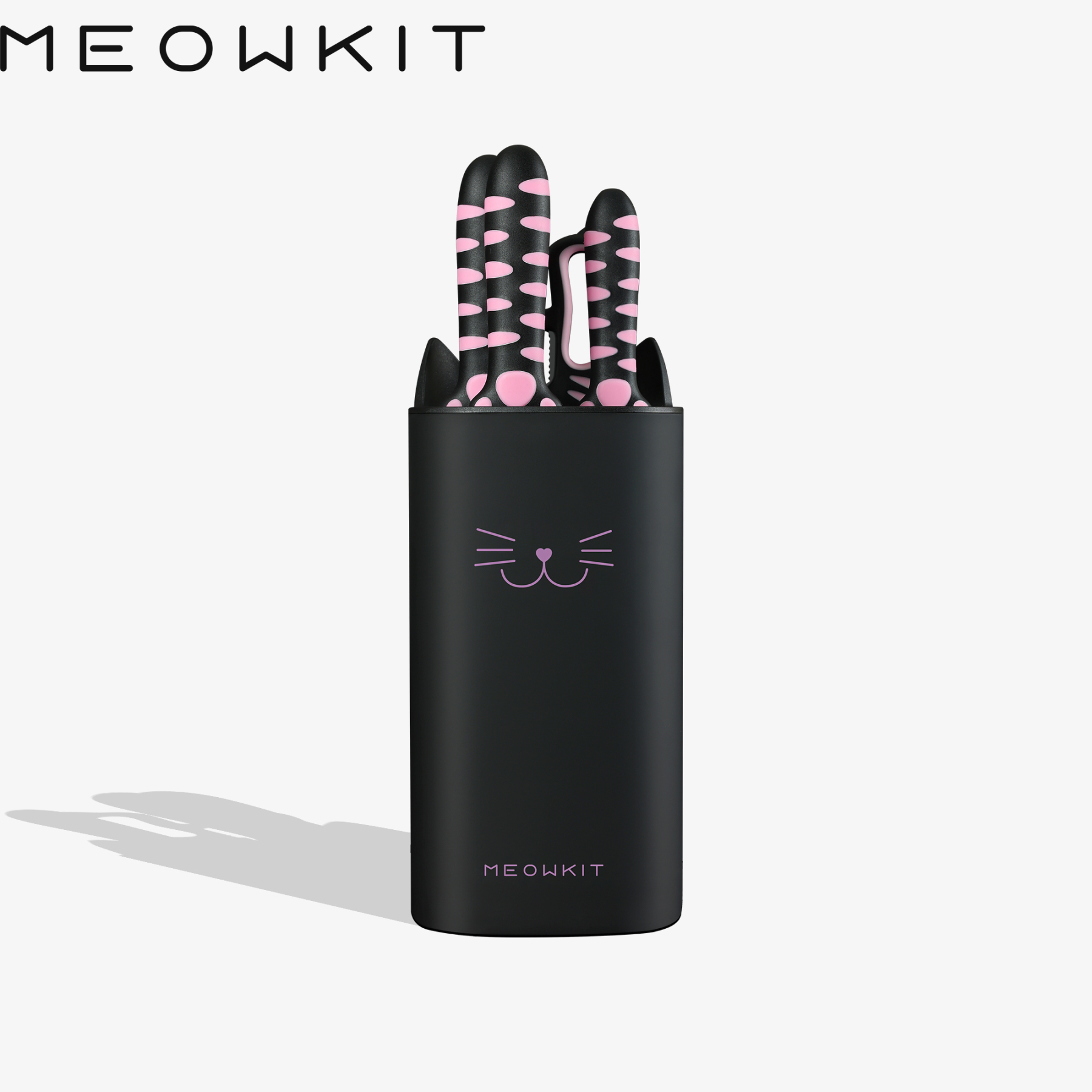 Meowkit 5-Piece Knife Set with Block, Pink and Black Series