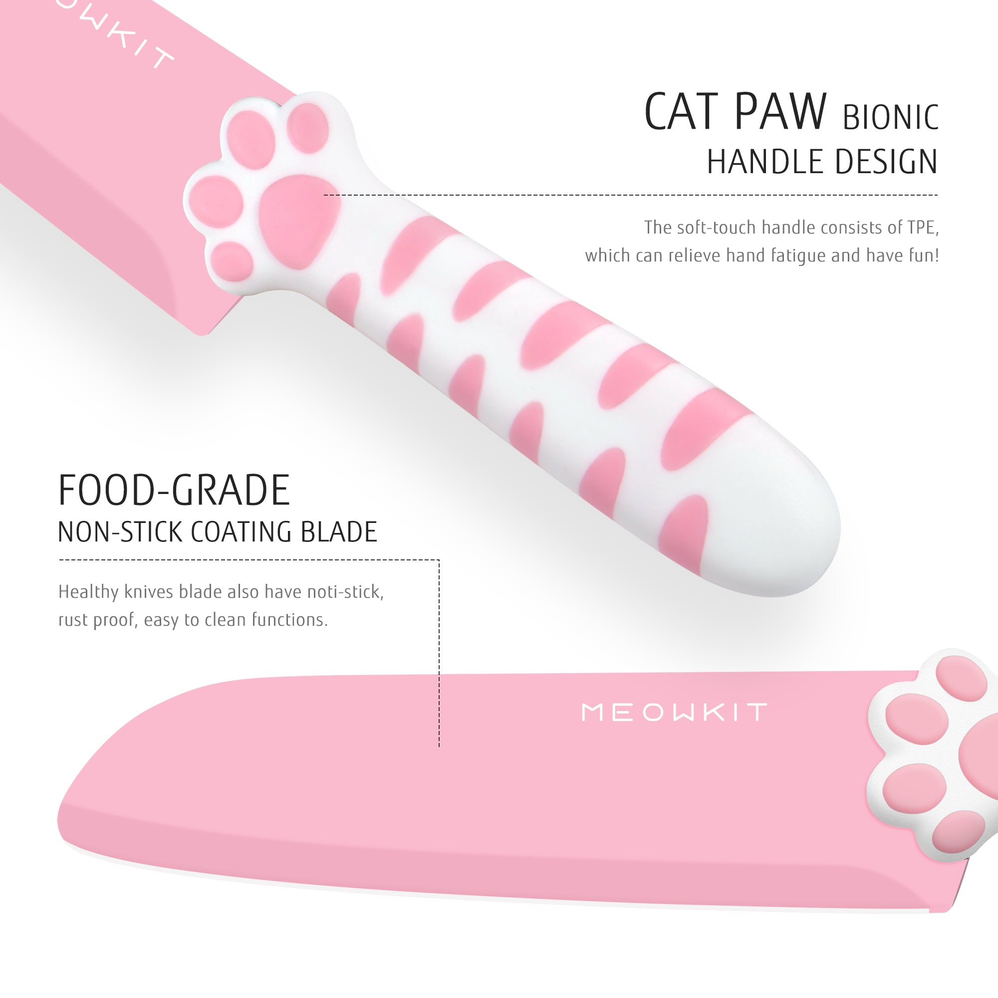 Meowkit Pink 3PCS Kitchen Knife Set Non-stick Coating Blade-Meowkit 