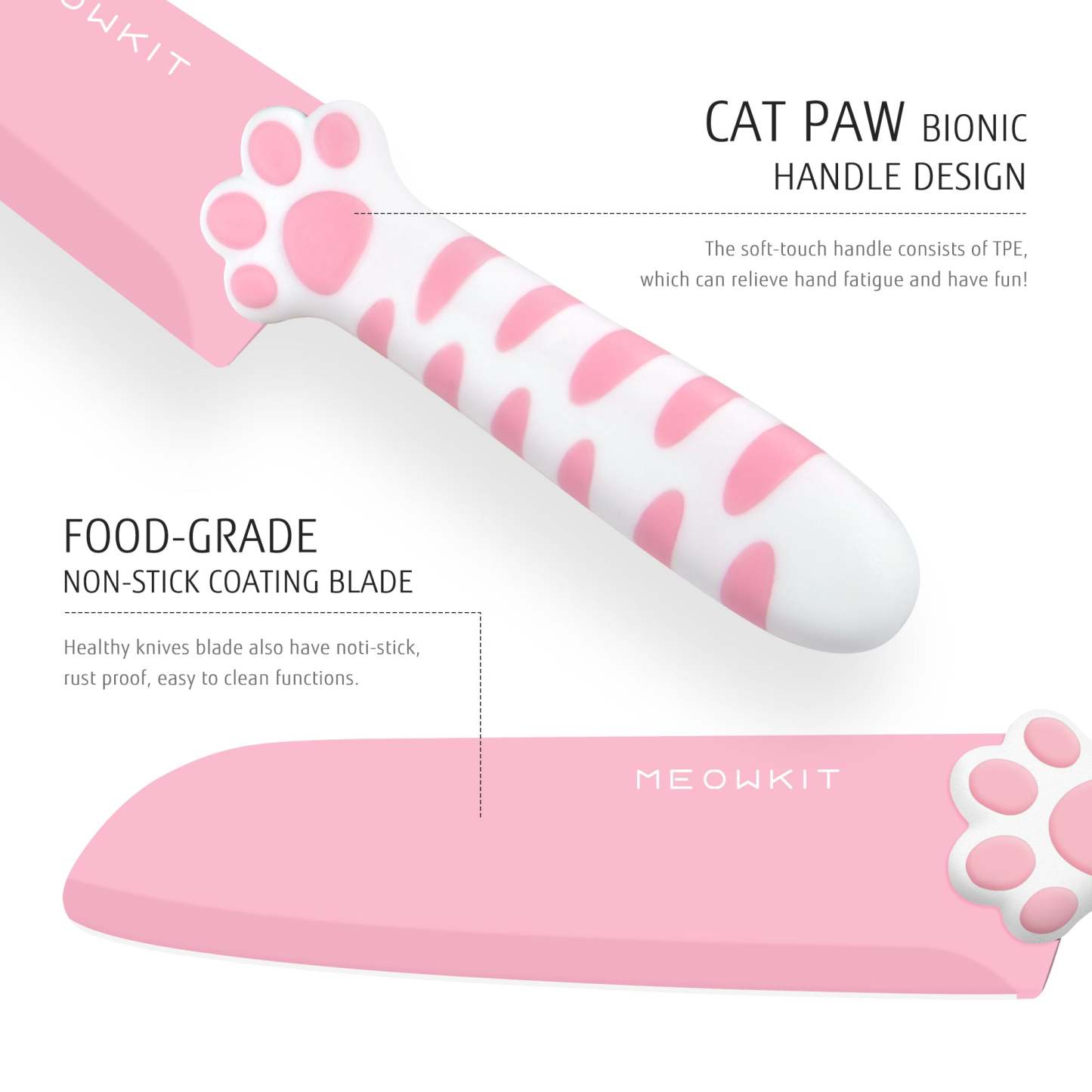 Meowkit Pink 3PCS Kitchen Knife Set Non-stick Coating Blade-Meowkit 