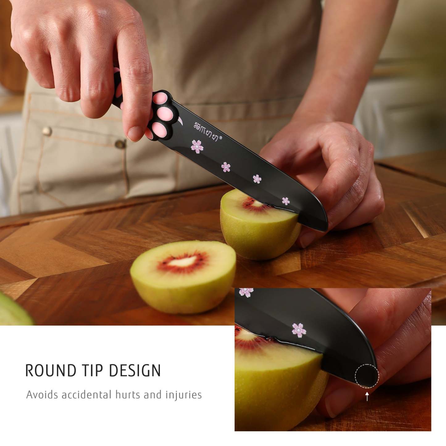 Meowkit 5 Pieces Kitchen Knife Set, Black&Pink Block Kitchen Knives