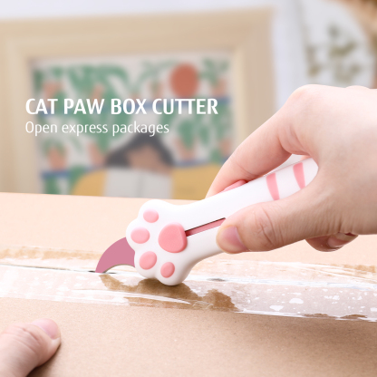 Meowkit Cute Cat Claw Box Cutter – White Pink