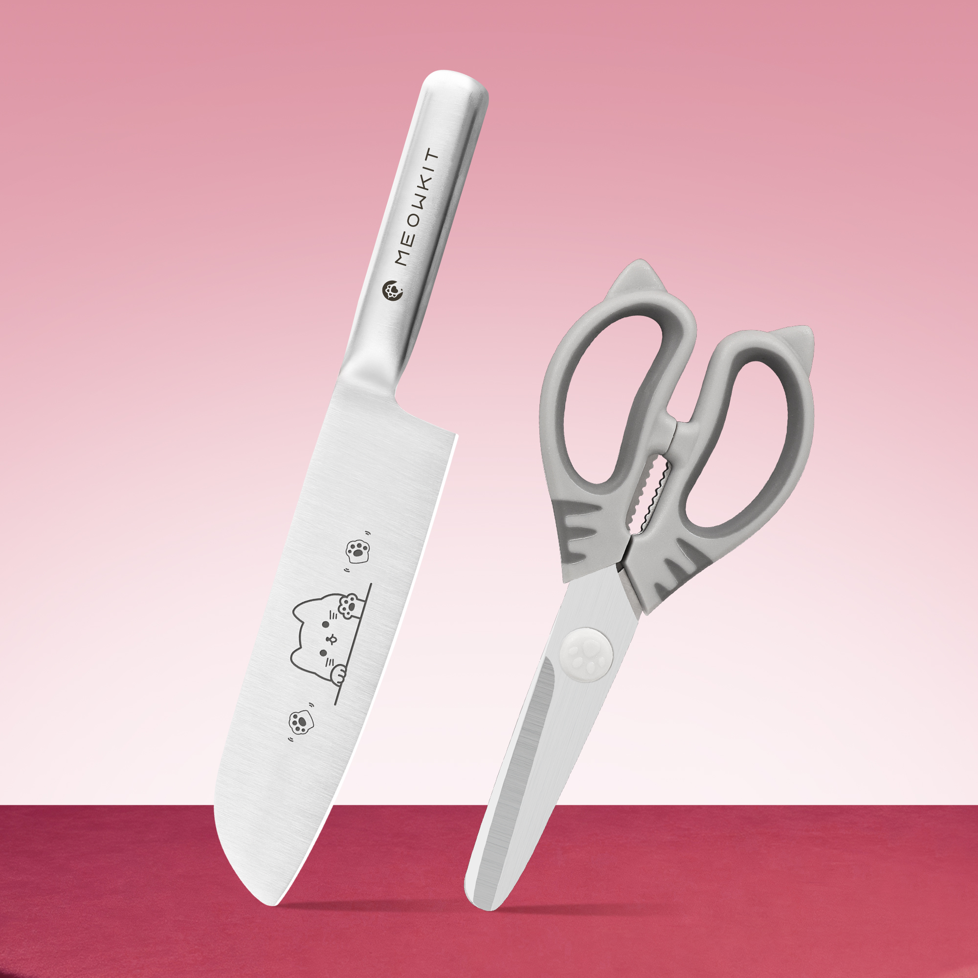 Meowkit 2-Piece Kitchen Knife Set with Cute Cat Etching Design