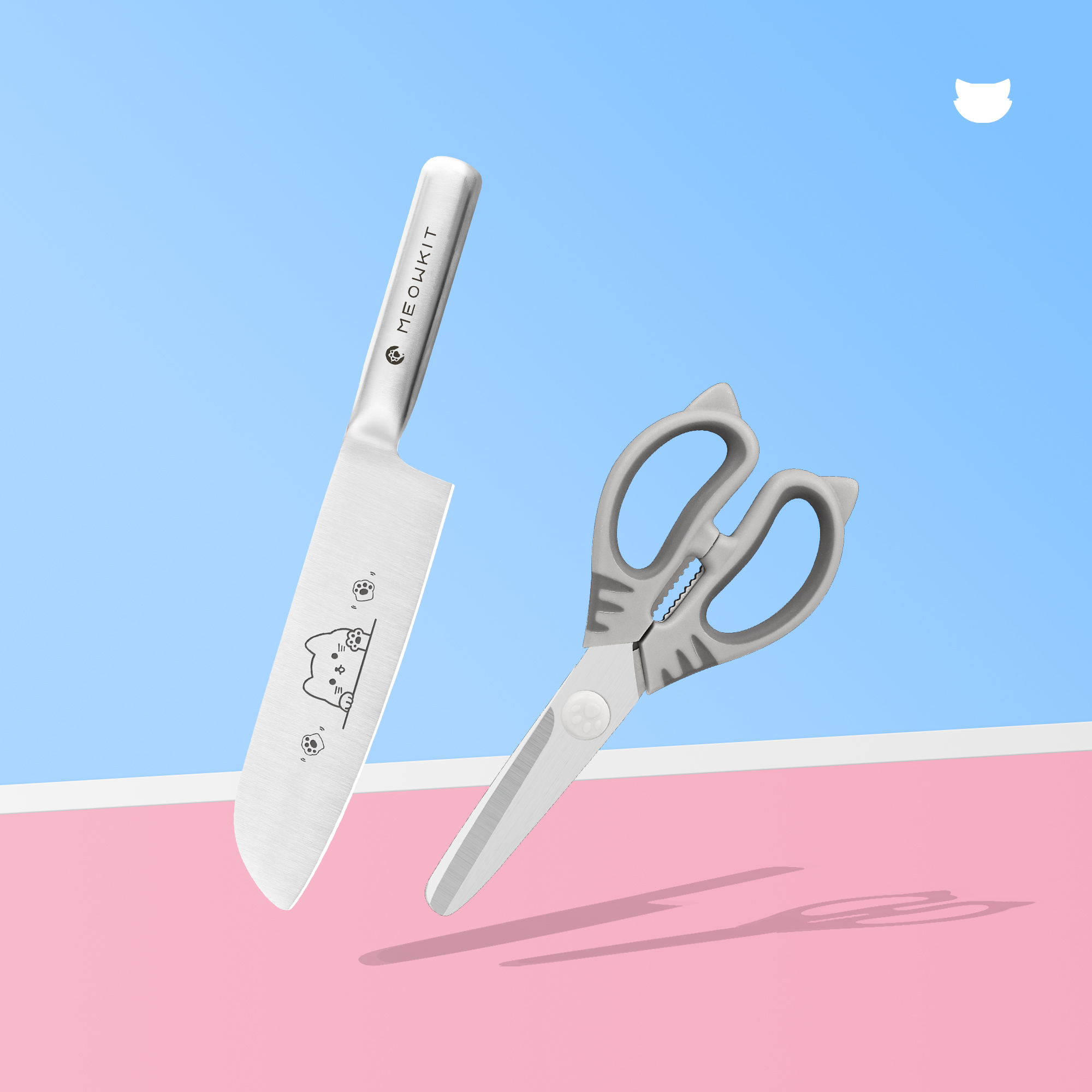 MEOWKIT 2-Piece Knife & Scissors Set – Multi-Purpose Kitchen Tools with Cute Cat Engraving