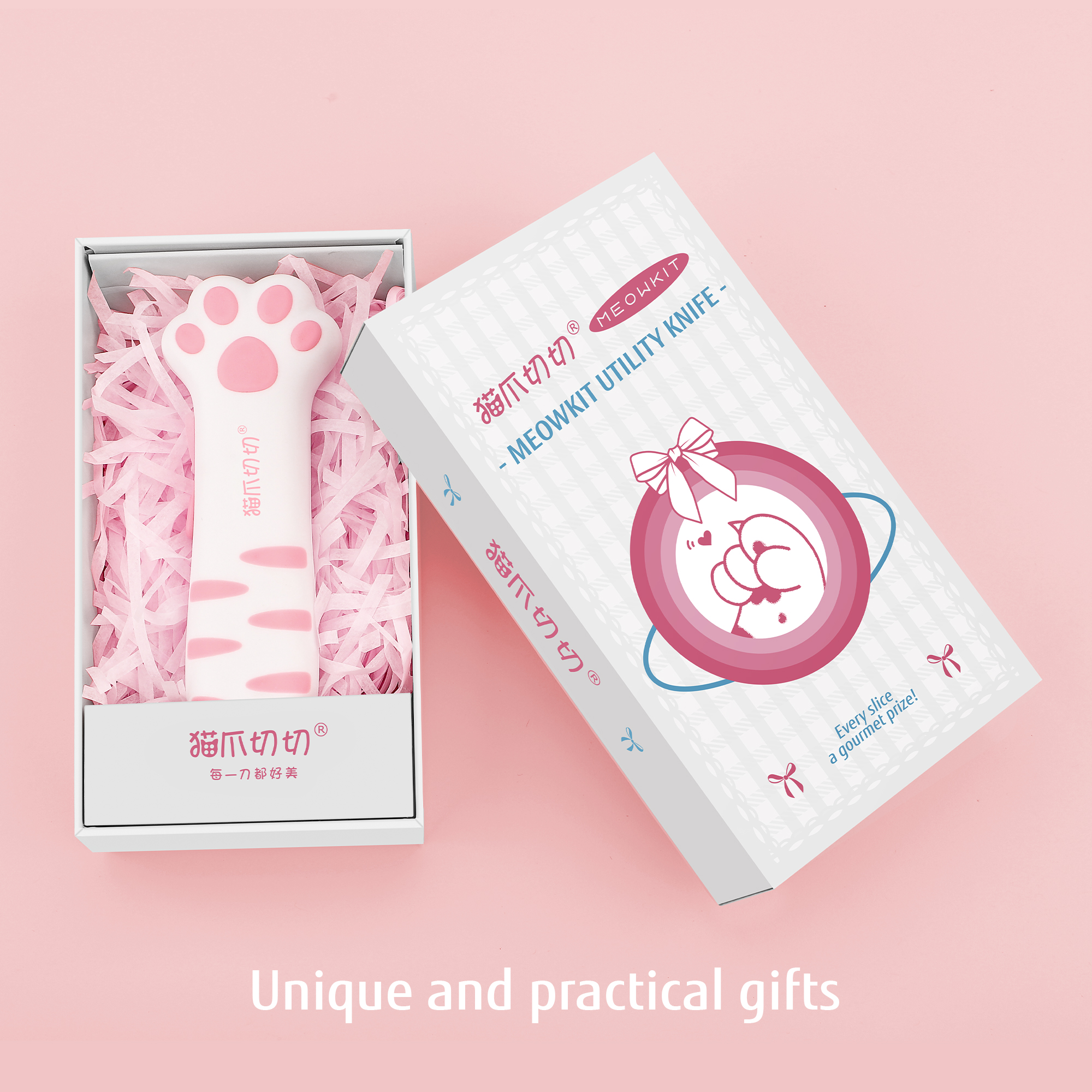 Meowkit Cute Cat Claw Box Cutter – White Pink