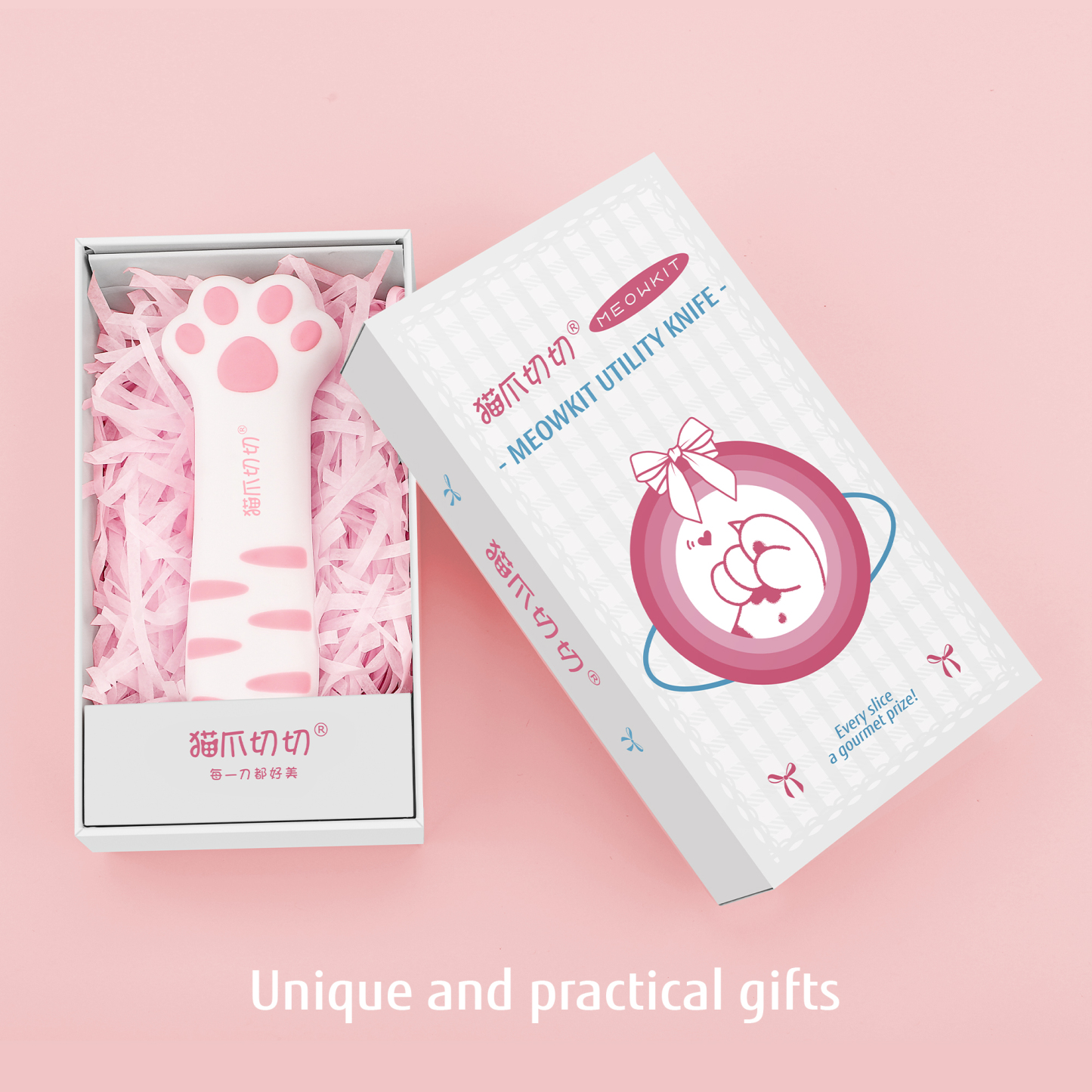Meowkit Cute Cat Claw Box Cutter – White Pink