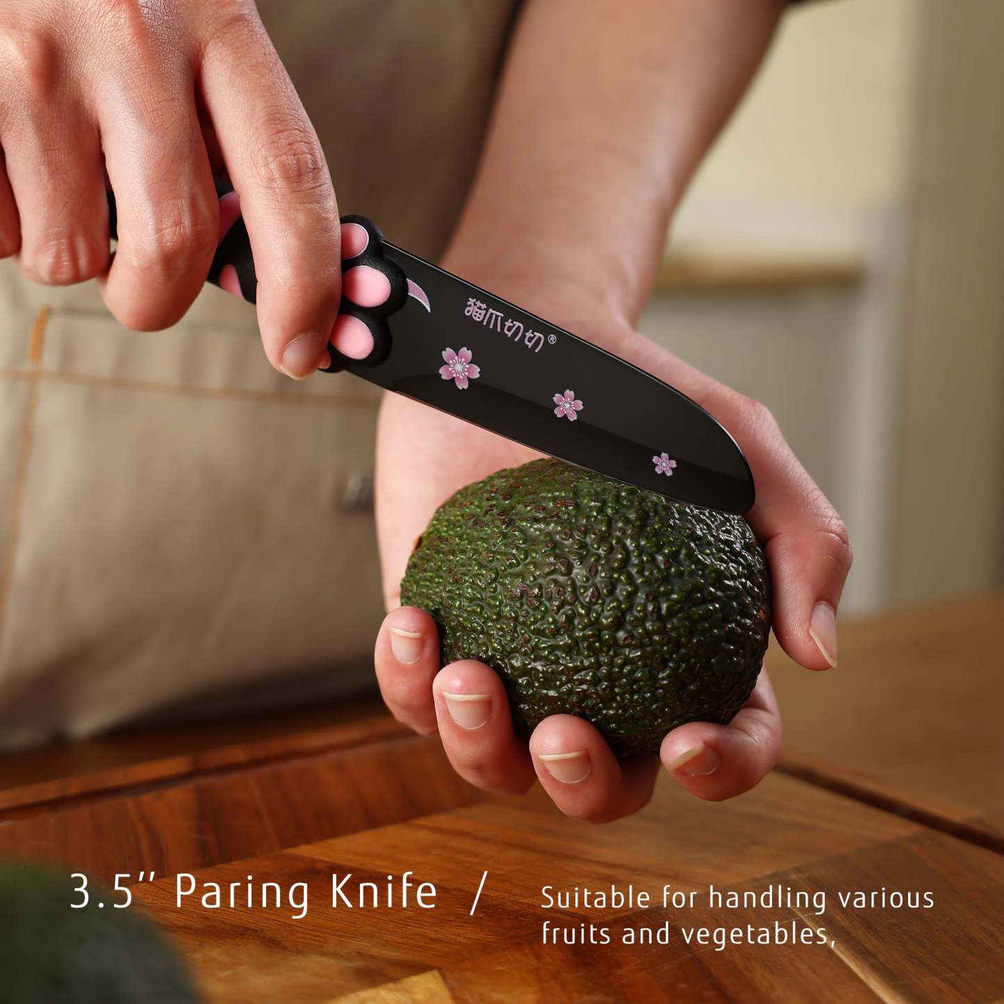 Meowkit 5 Pieces Kitchen Knife Set, Black&Pink Block Kitchen Knives