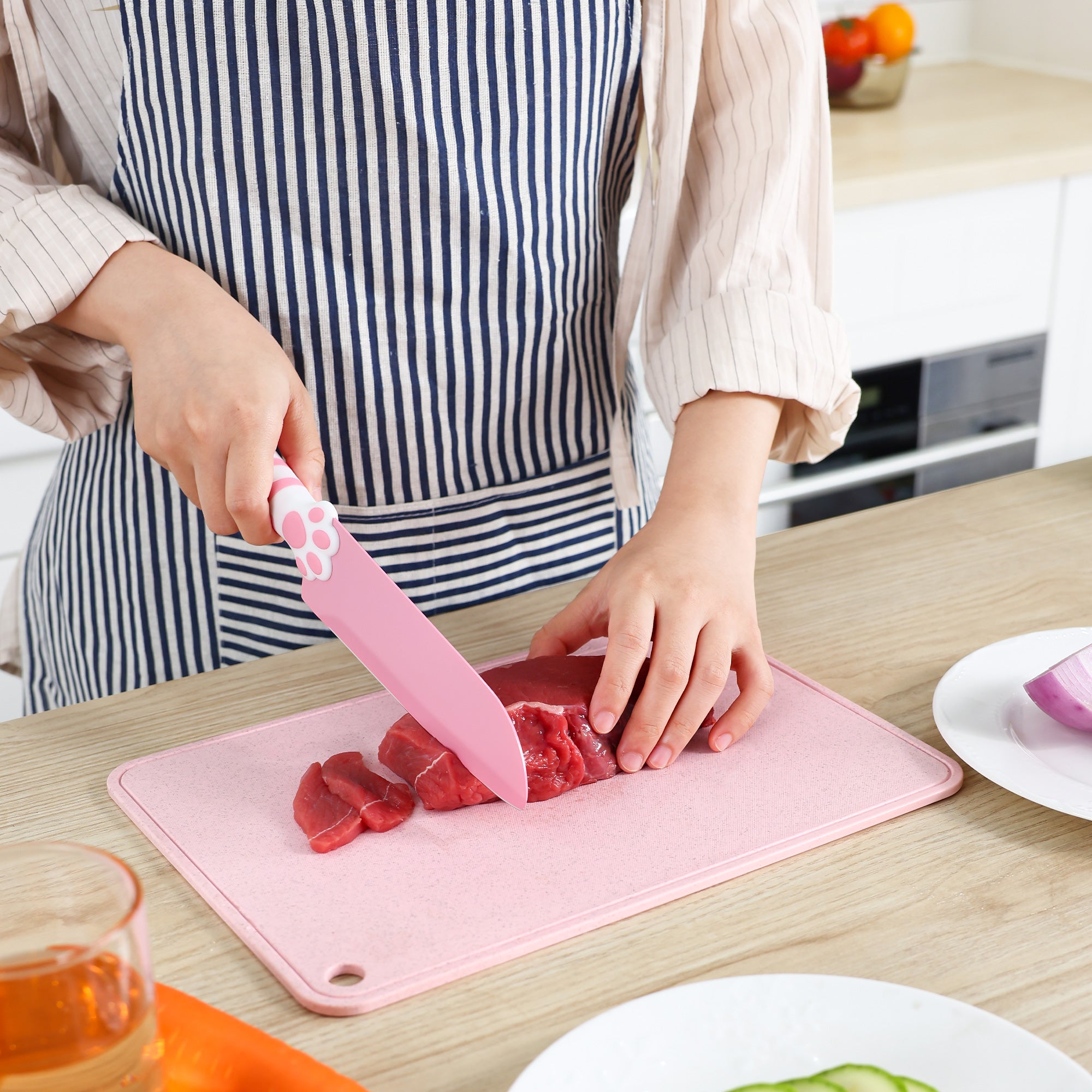 Meowkit Pink 3PCS Kitchen Knife Set Non-stick Coating Blade-Meowkit 