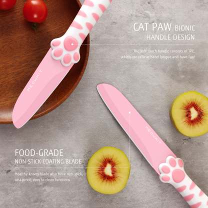 Meowkit Pink 3PCS Kitchen Knife Set Non-stick Coating Blade-Meowkit 