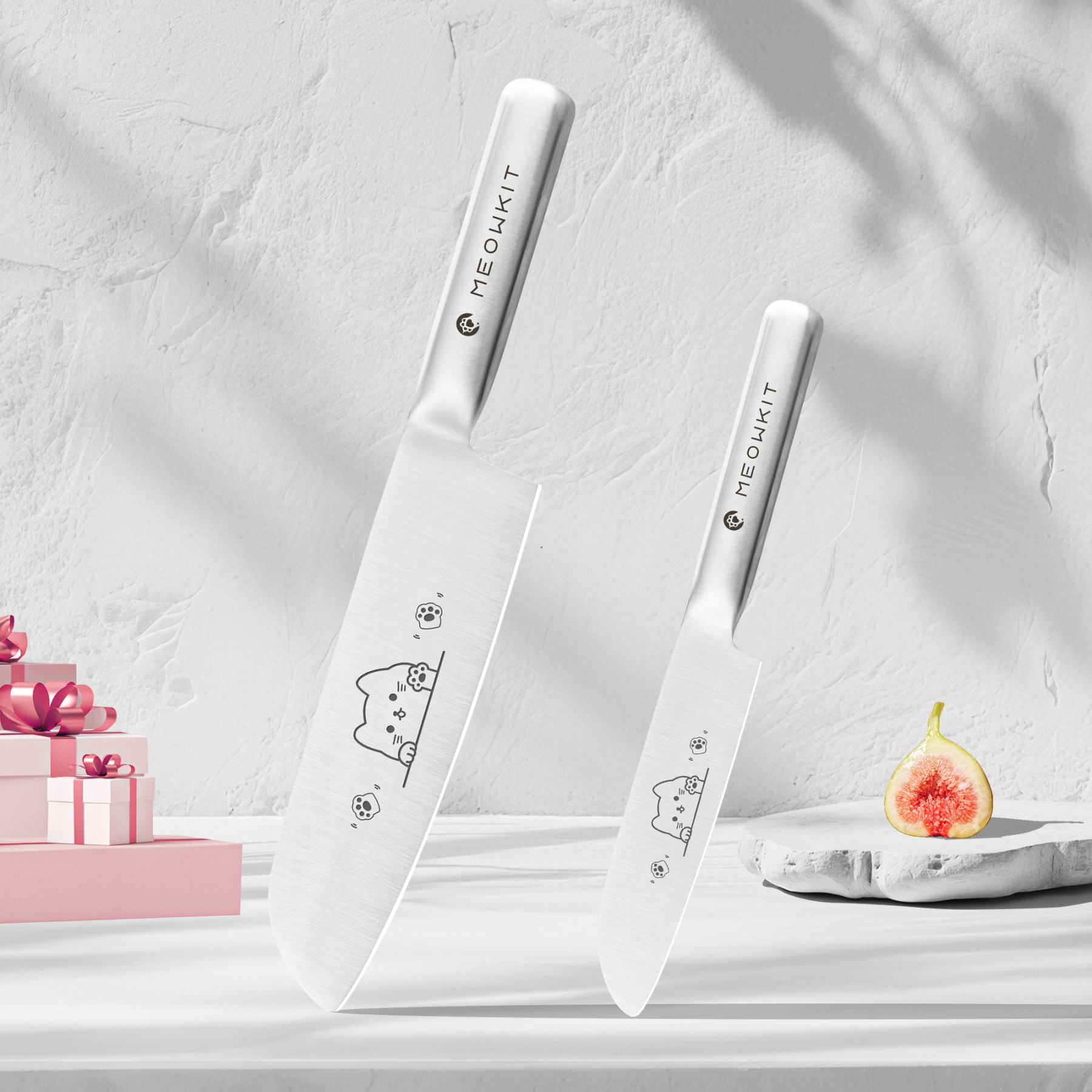 Meowkit 2-Piece Knife & Scissors Set – Multi-Purpose Kitchen Tools with Cute Cat Engraving