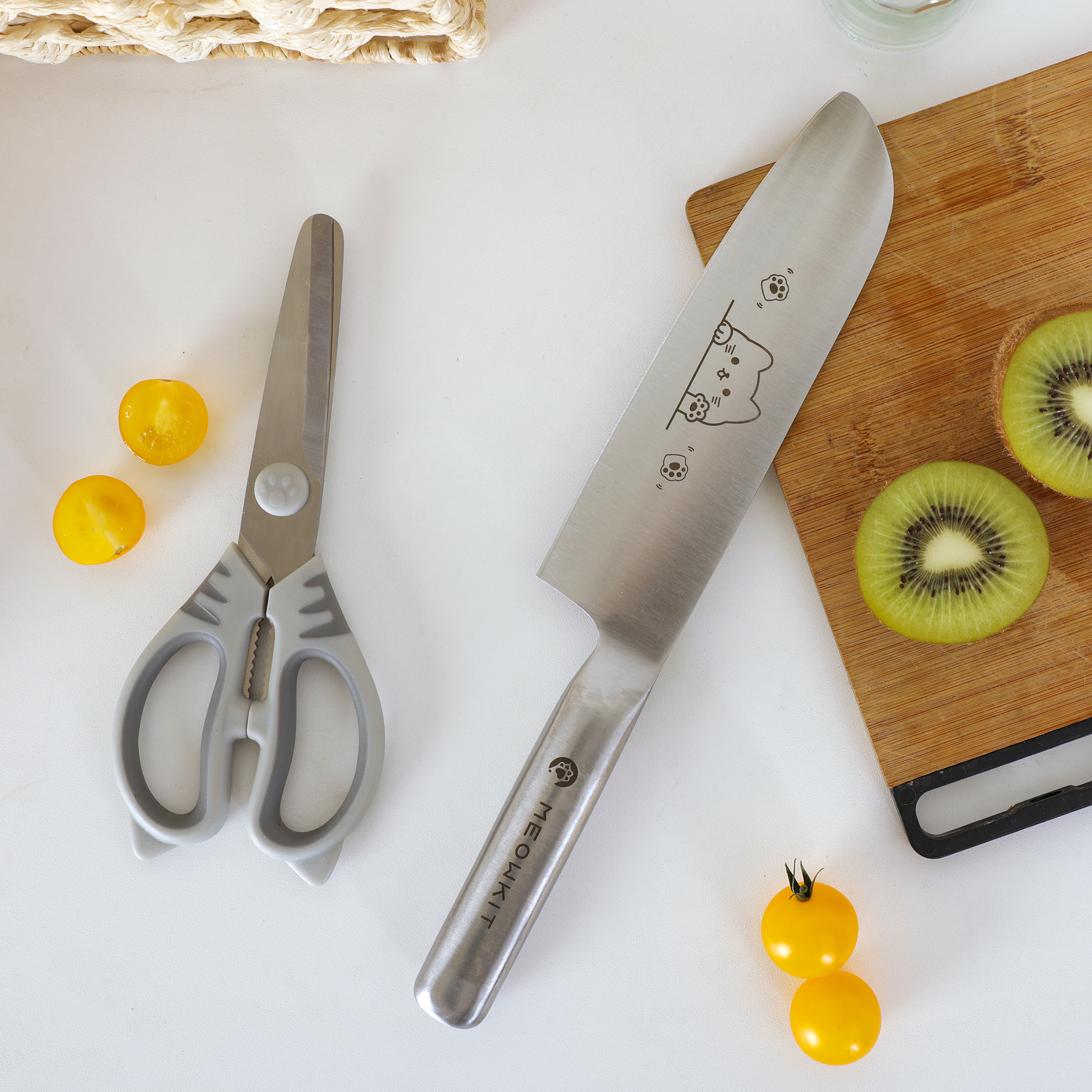Meowkit 2-Piece Knife & Scissors Set – Multi-Purpose Kitchen Tools with Cute Cat Engraving