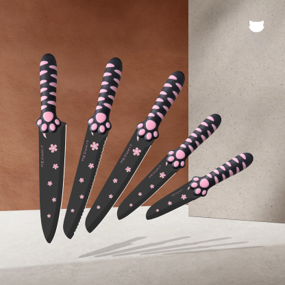 MEOWKIT 5-Piece Knife Set Without Detachable Block – Nonstick Coated Blades
