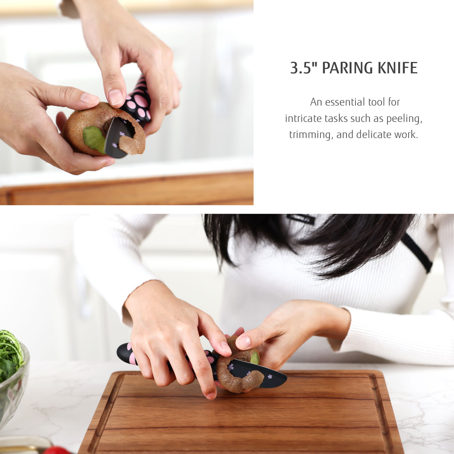 Meowkit 5 Pieces Kitchen Knife Set, Black&Pink Block Kitchen Knives