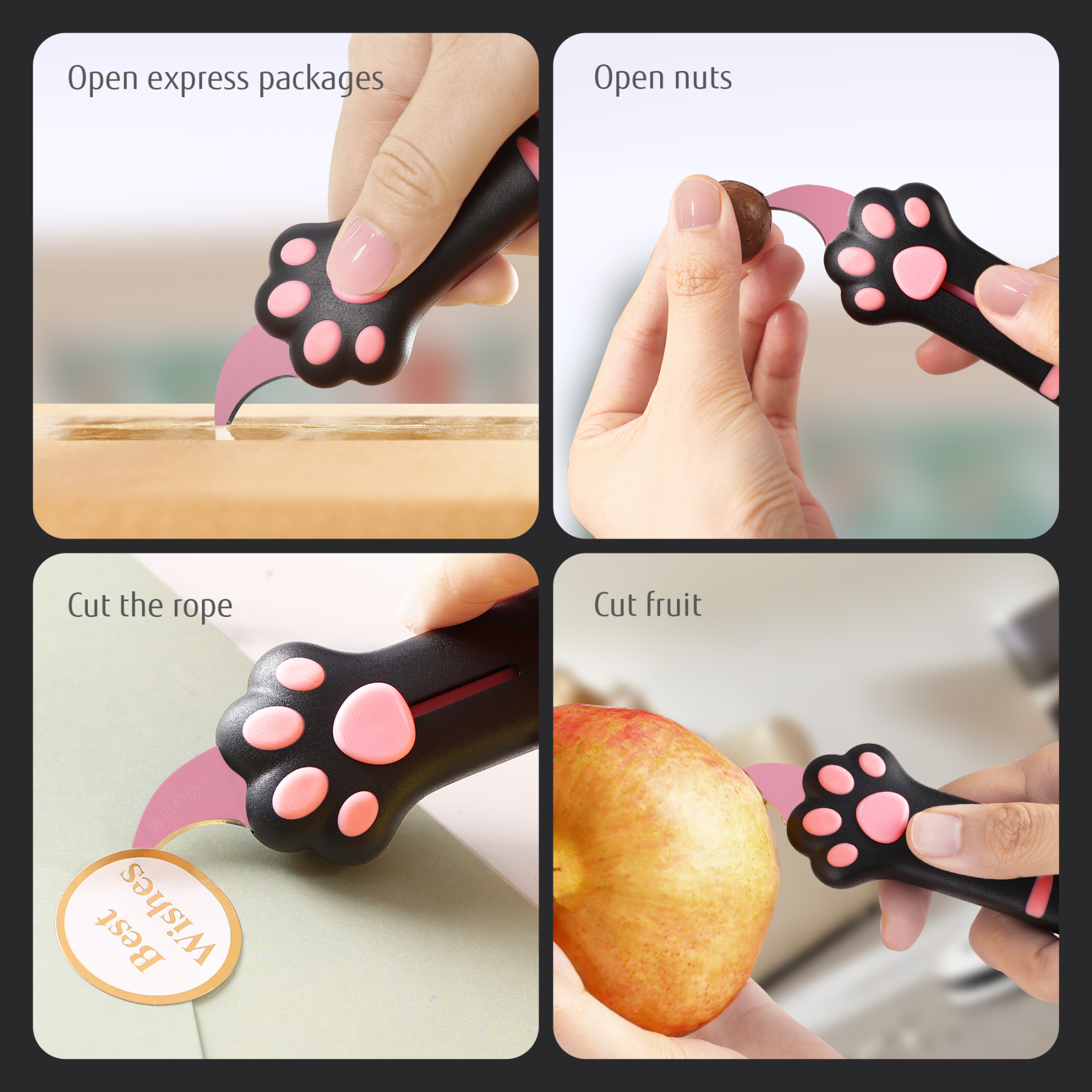 Meowkit Cute Cat Claw Box Cutter – Black & Pink-Meowkit 