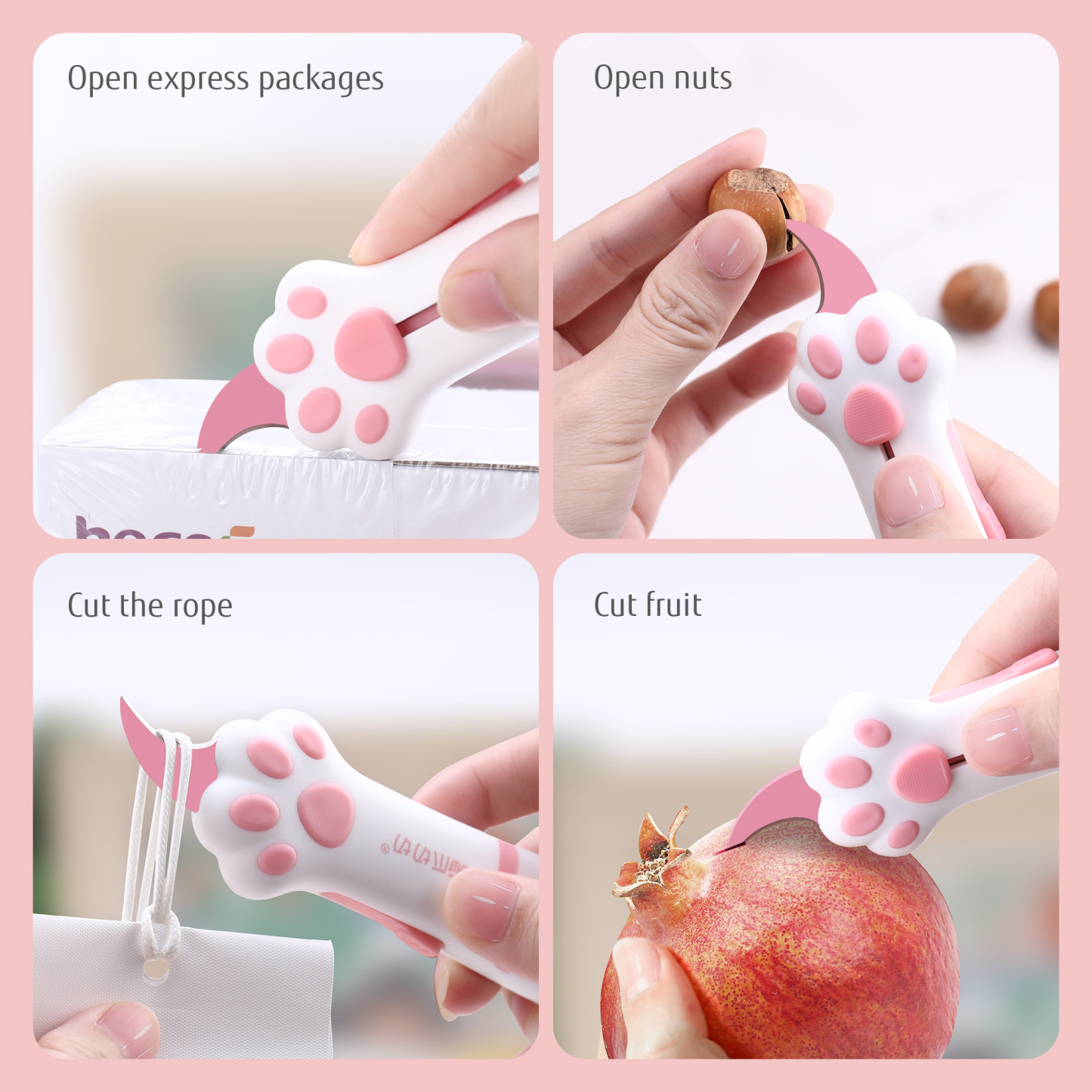 Meowkit Cute Cat Claw Box Cutter – White Pink