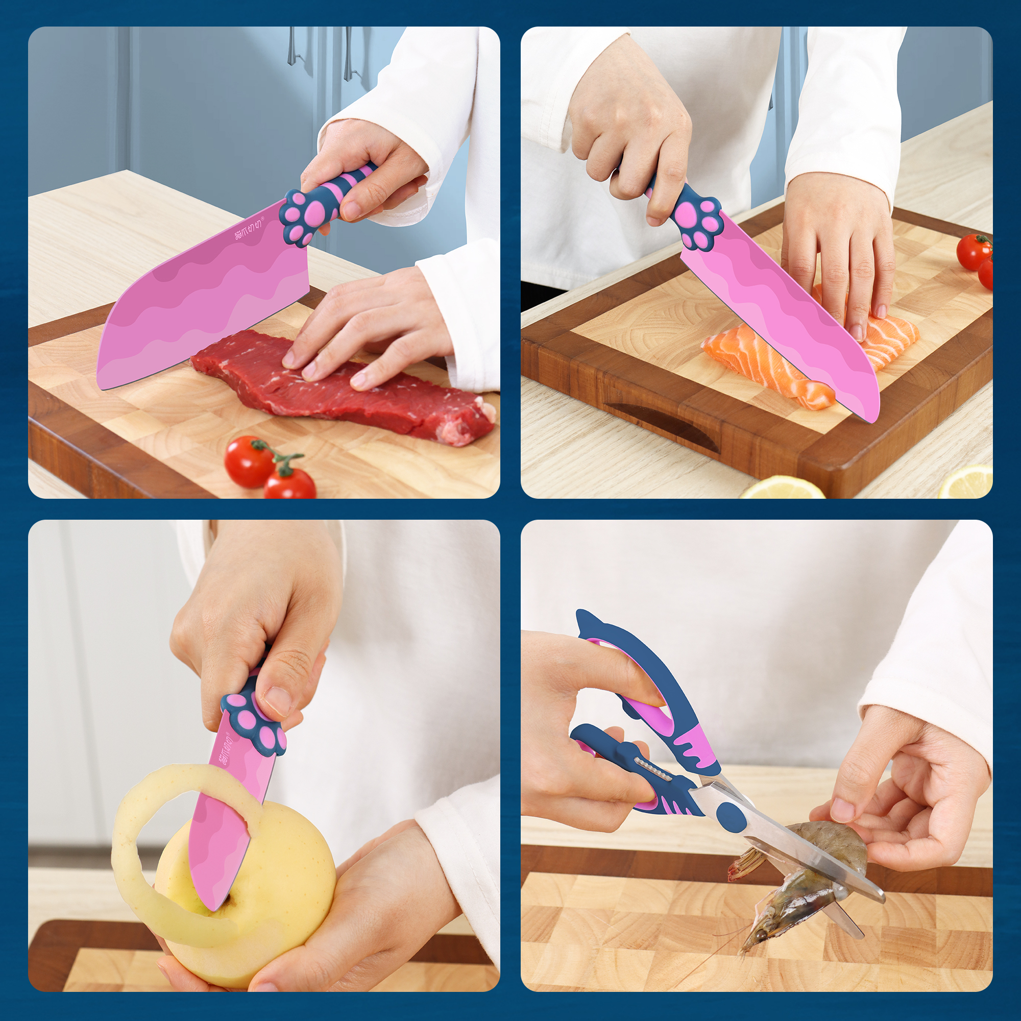 Meowkit 5-Piece Kitchen Knife Set – Heart Sea Limited Edition, Stainless Steel Blades in Romantic Color