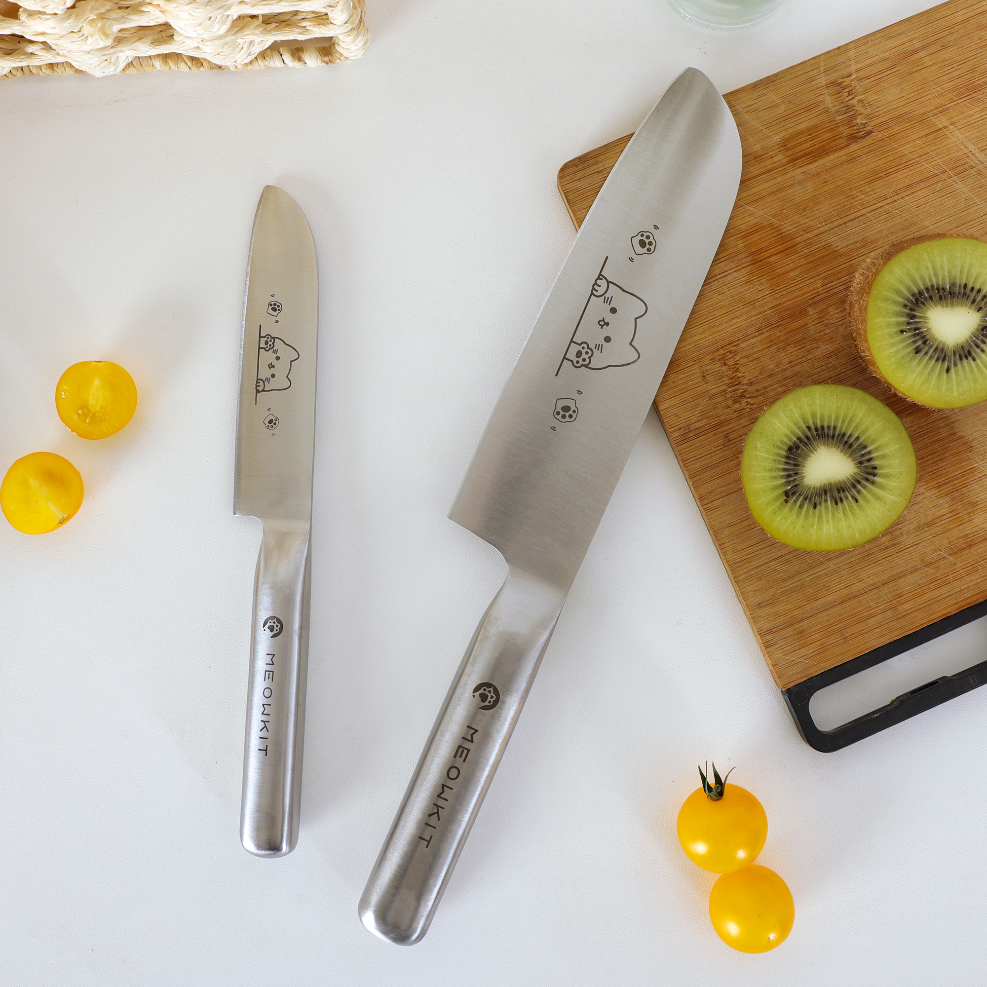 Meowkit 2-Piece Kitchen Knife Set with Cute Cat Etching Design