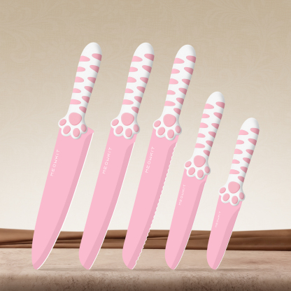 MEOWKIT 5-Piece Knife Set Without Detachable Block – Nonstick Coated Blades
