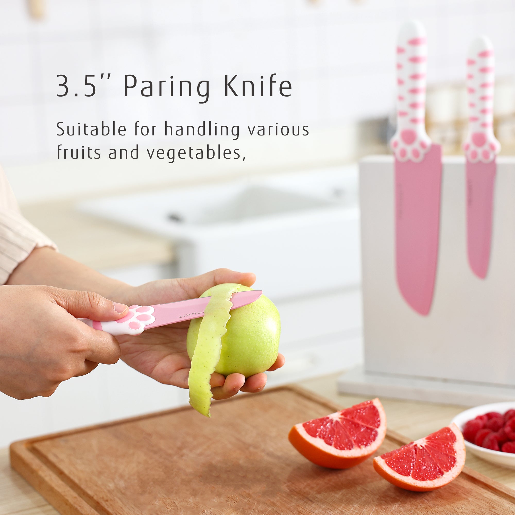Meowkit Pink 3PCS Kitchen Knife Set Non-stick Coating Blade-Meowkit 