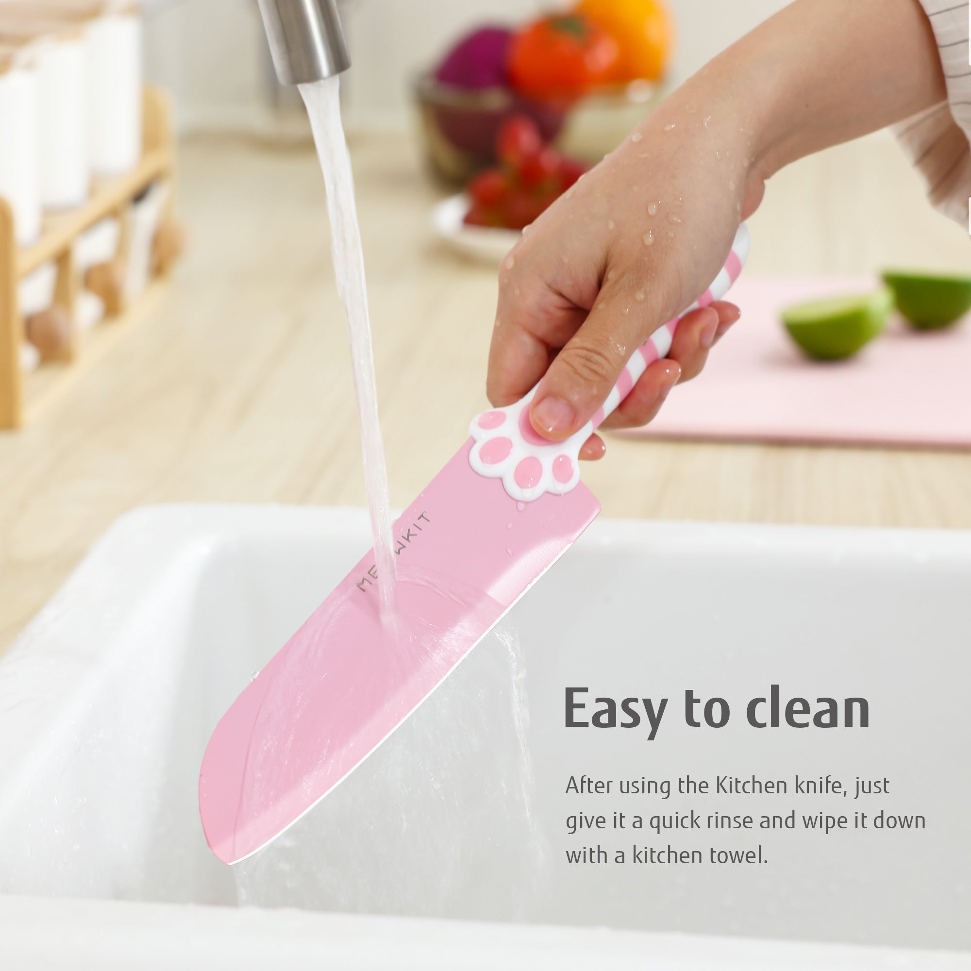 Meowkit Pink 3PCS Kitchen Knife Set Non-stick Coating Blade-Meowkit 