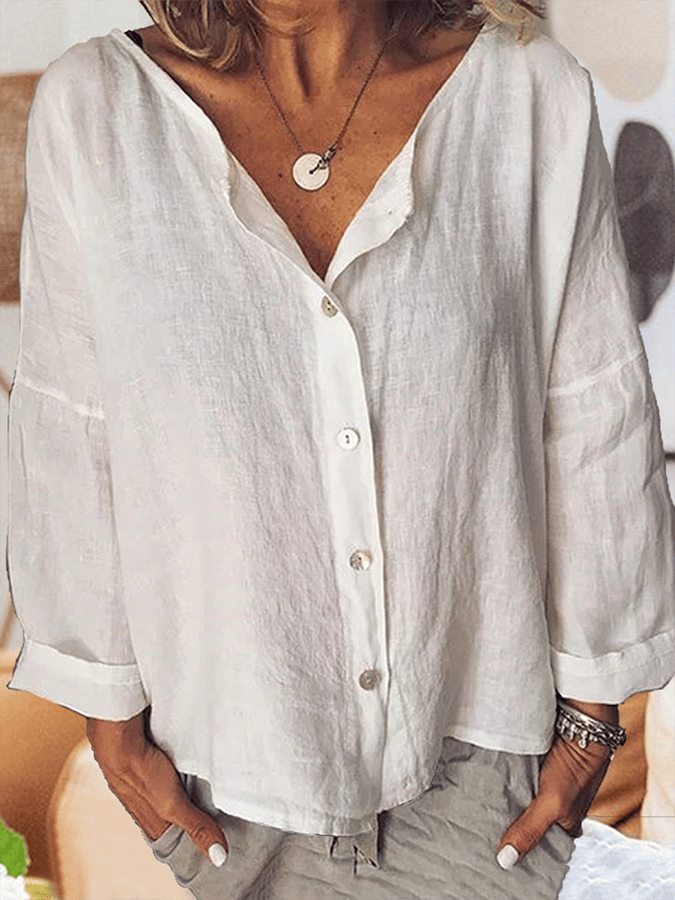 Women's Solid Color Simple Casual Cotton And Linen Tops