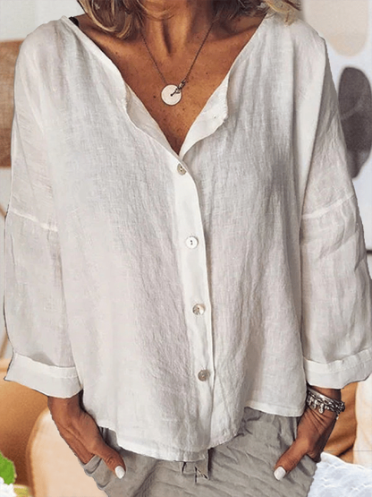 Women's Solid Color Simple Casual Cotton And Linen Tops