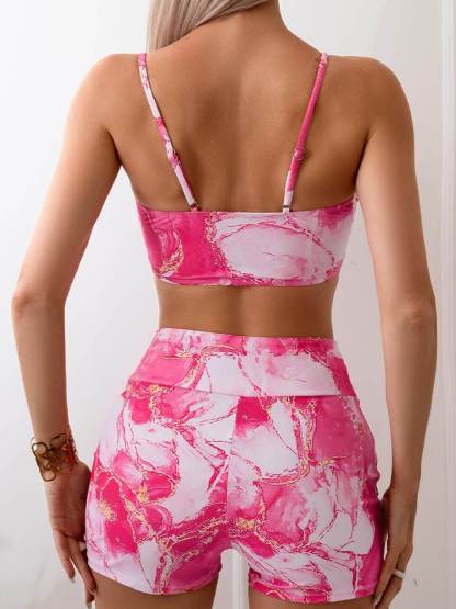 Sexy Tie-Dye Print Drawstring Bikini Set