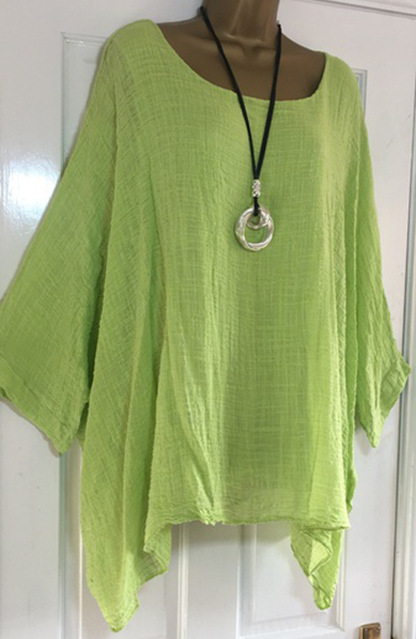 Fashion solid color round neck irregular shirt