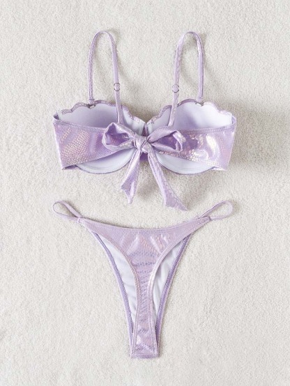 Sexy Shell Coated Shiny Bikini Set