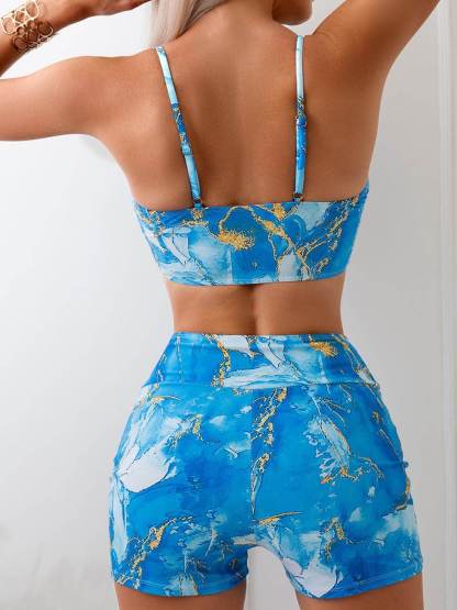 Sexy Tie-Dye Print Drawstring Bikini Set