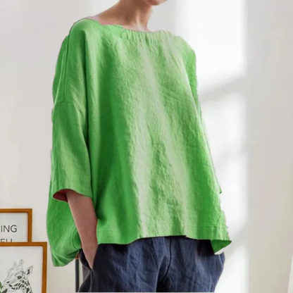 Round Neck Cotton and Linen T-shirt Loose Plus Size Women's Top