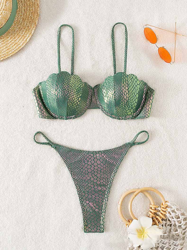 Sexy Shell Coated Shiny Bikini Set