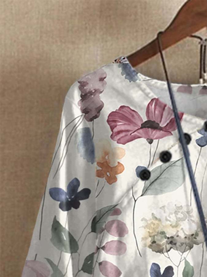 Women's Vintage Floral Print Crew Neck Top