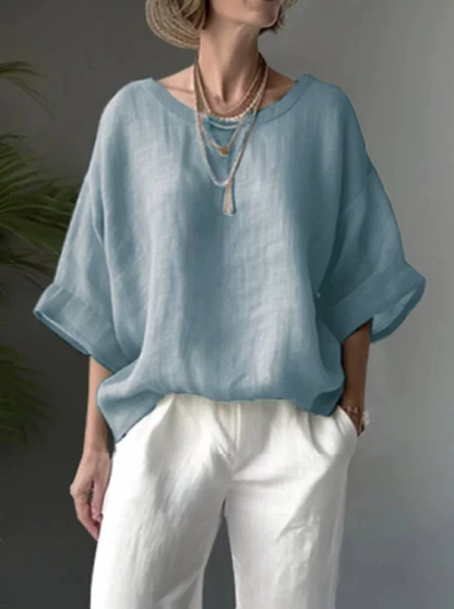 Women'S Elegant Casual Loose Half-Sleeve Round Neck Top