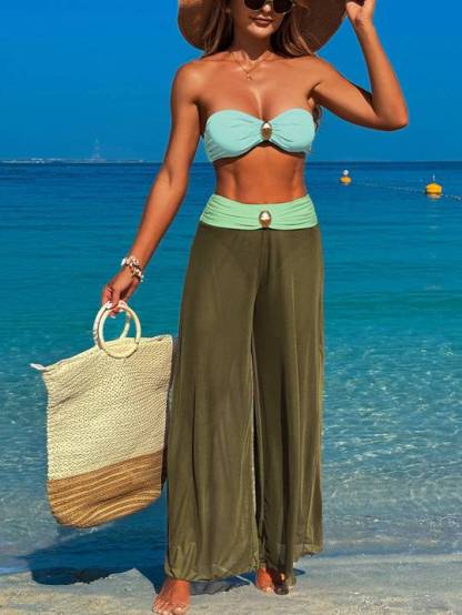 Bikini Wide Leg Pants Beach Three-Piece Set