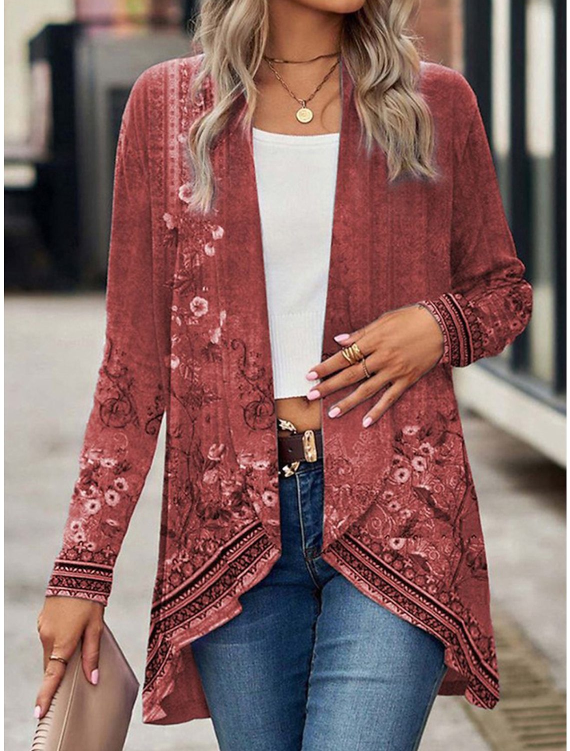 Women's Casual Floral Breathable Loose Fit Outerwear.