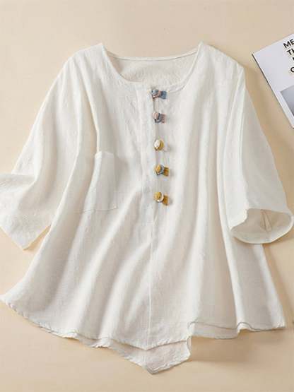 Loose Irregular Short-Sleeved Cotton Linen Shirt