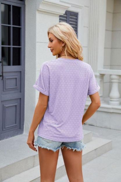 Solid color V-neck button loose short-sleeved T-shirt women's top