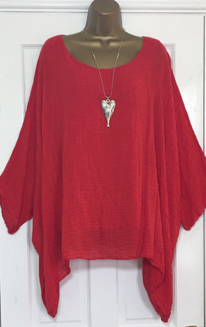 Fashion solid color round neck irregular shirt