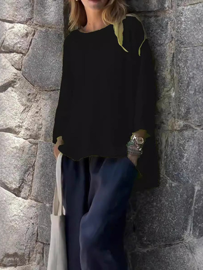 Women Solid color cotton and linen long sleeve shirt