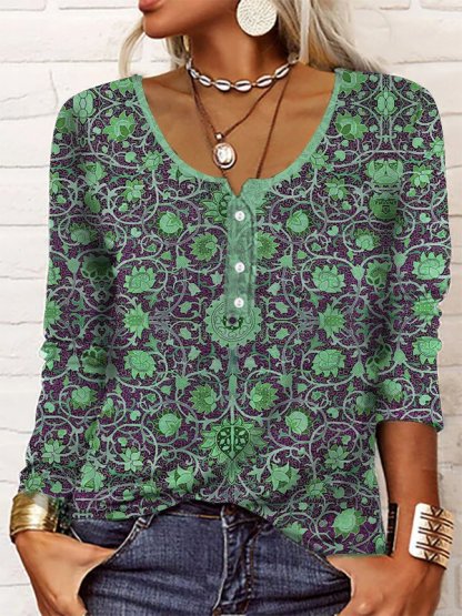 Ethnic Casual Crew Neck Knitted Sweatshirt