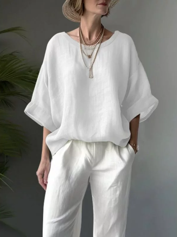 Women'S Elegant Casual Loose Half-Sleeve Round Neck Top
