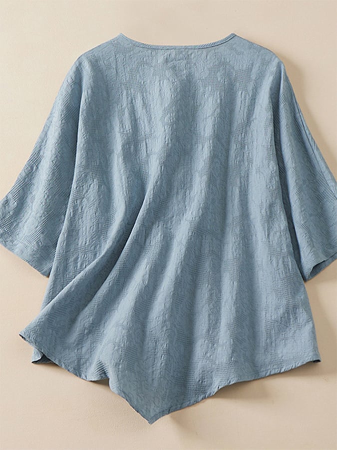Loose Irregular Short-Sleeved Cotton Linen Shirt