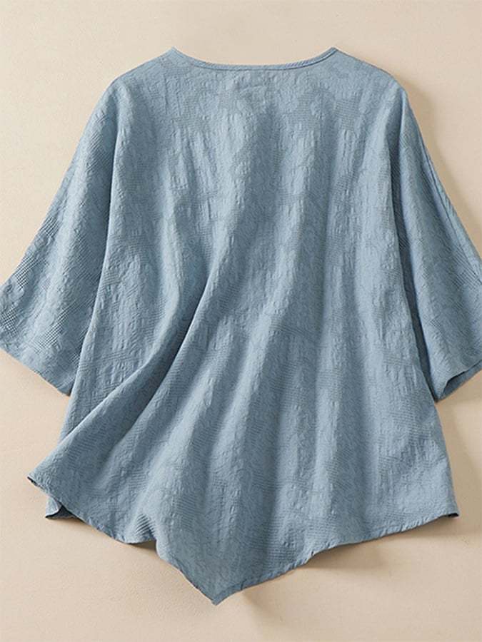 Loose Irregular Short-Sleeved Cotton Linen Shirt