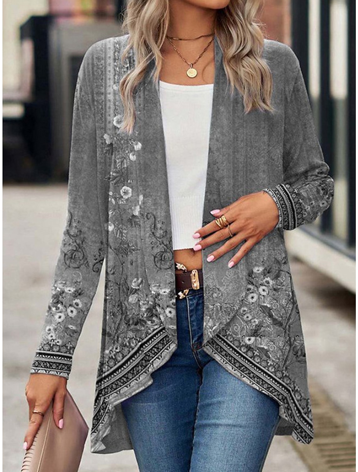 Women's Casual Floral Breathable Loose Fit Outerwear.