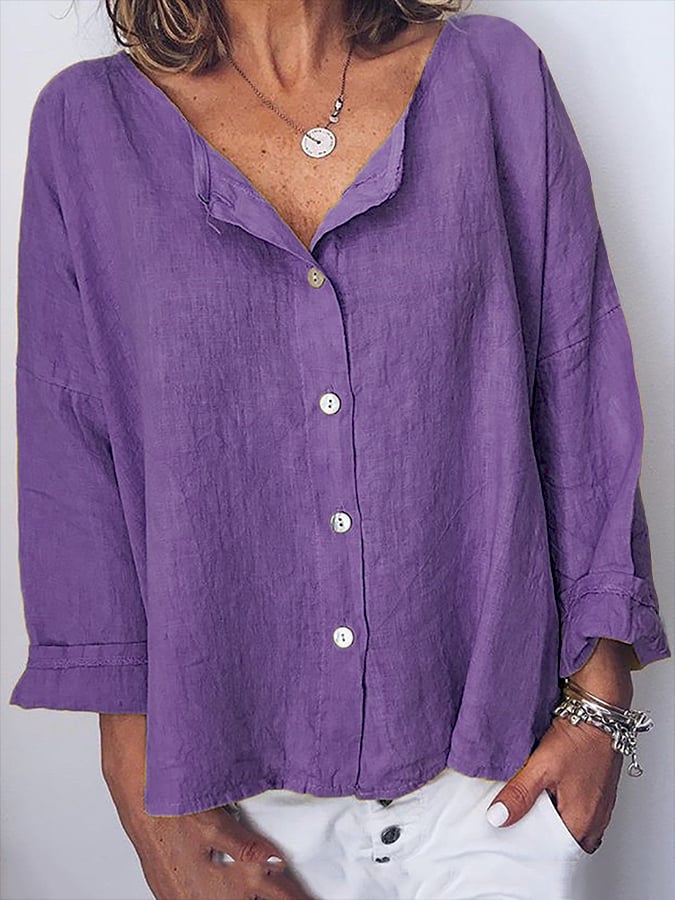 Women's Solid Color Simple Casual Cotton And Linen Tops